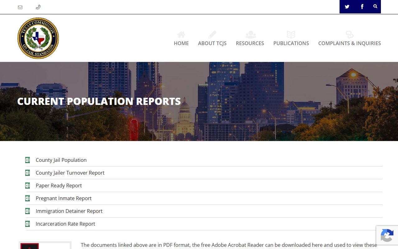 Ward County inmate population TCJS population reports page