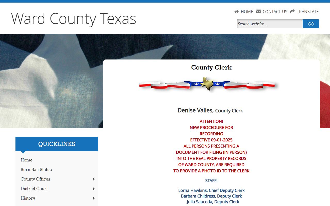 Ward County court records county clerk page