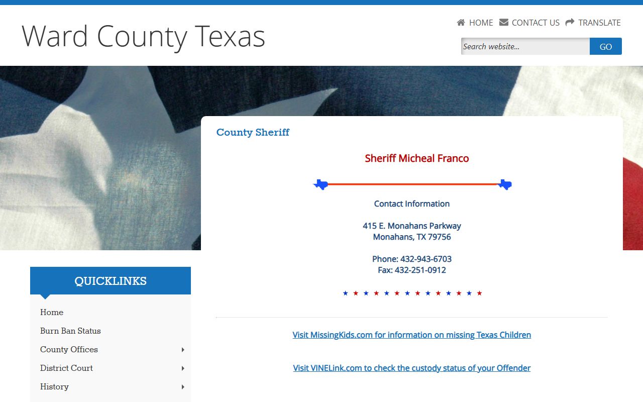 Ward County Jail inmate lookup sheriff page